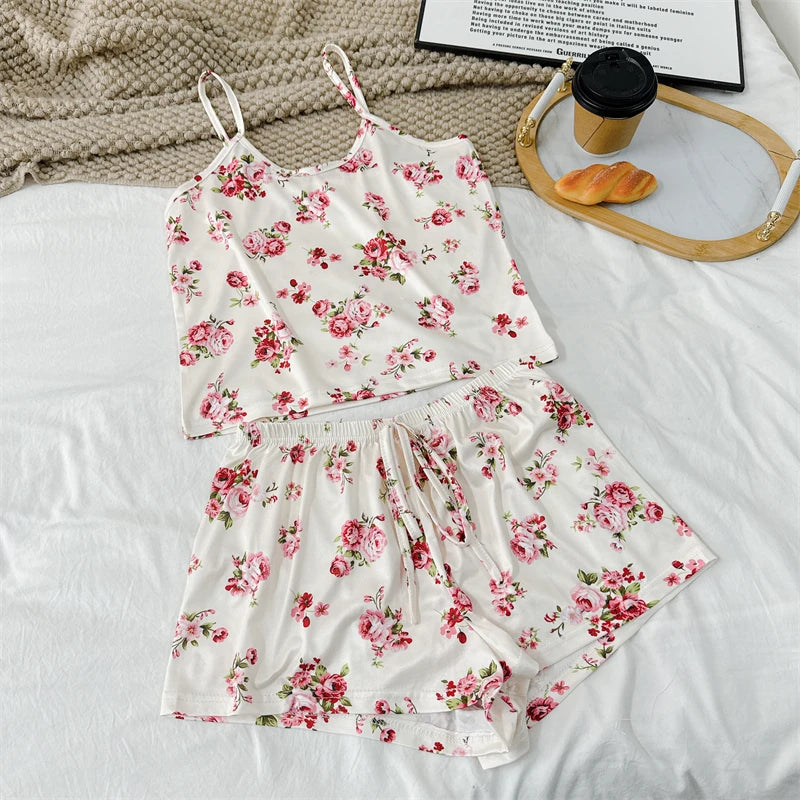 No. 3 Sleepwear Set, 2PC, Coquette Summer Print Sets, 4 Way Stretch Tank Top, Matching Short
