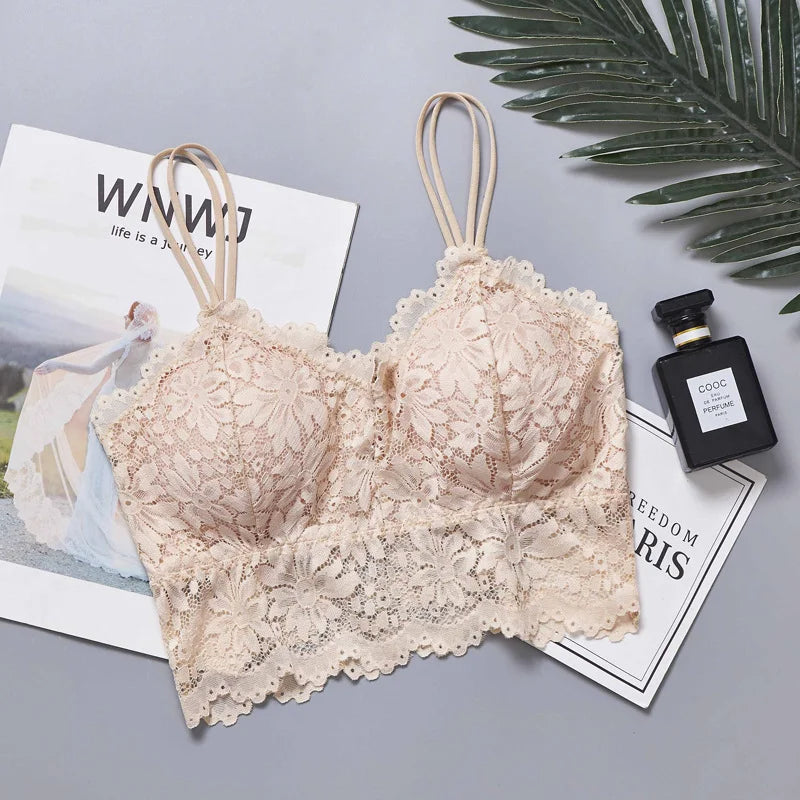 No. 1 Lingerie Bra, French Lace Camisole, Scalloped Detailing, Sweetheart Neckline, Cropped Length