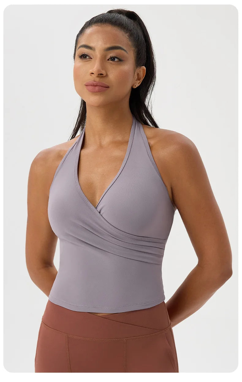 No. 5 Tank Top, Halter Cut,  V Neck, Front Wrap, Waist Length