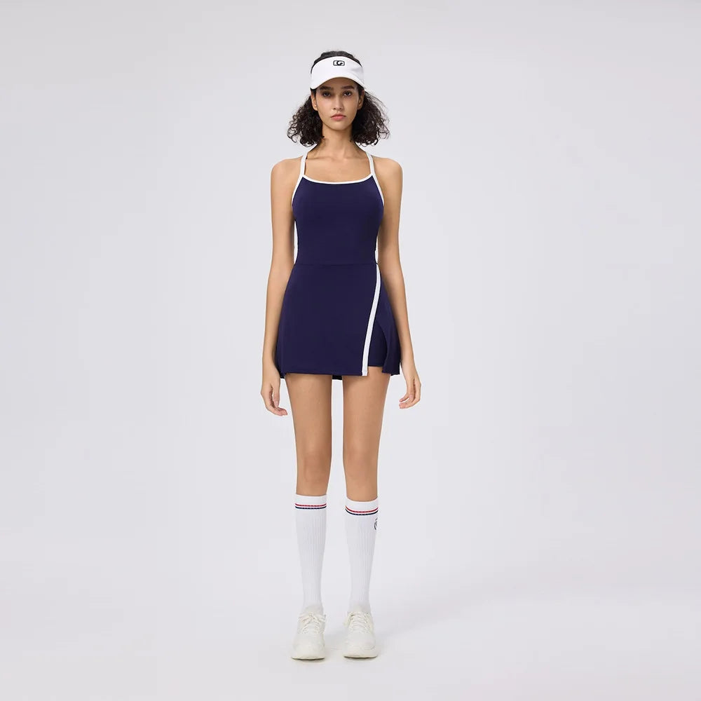 No. 7 Dress, Racerback, Back Cutout, Split Skirt With Faux Wrap, Under Shorts, Golf, Tennis