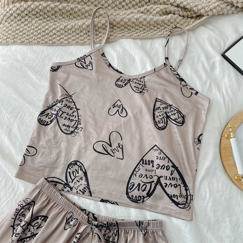 No. 3 Sleepwear Set, 2PC, Coquette Summer Print Sets, 4 Way Stretch Tank Top, Matching Short