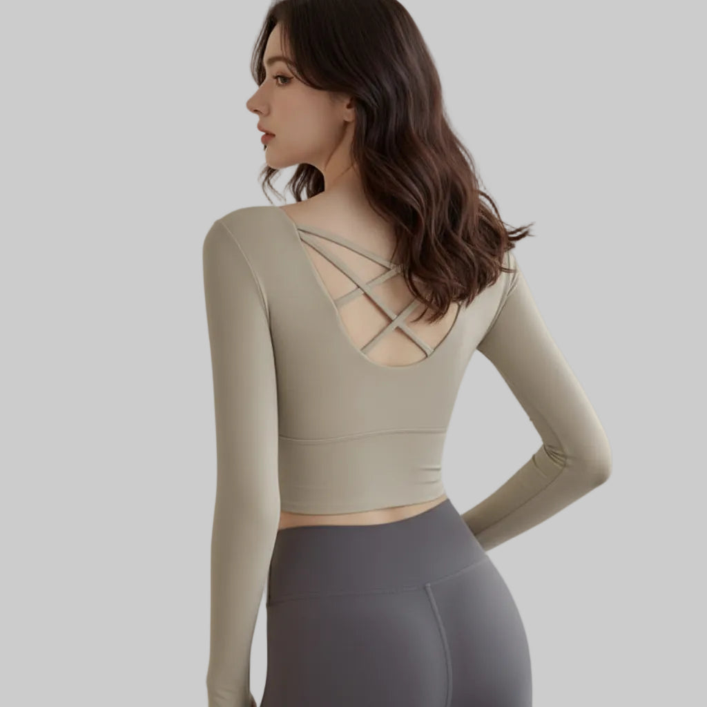 No. 8 Long Sleeve Shirt, Ballet, Criss Cross Back, Built in Padding, Sits High on Waist