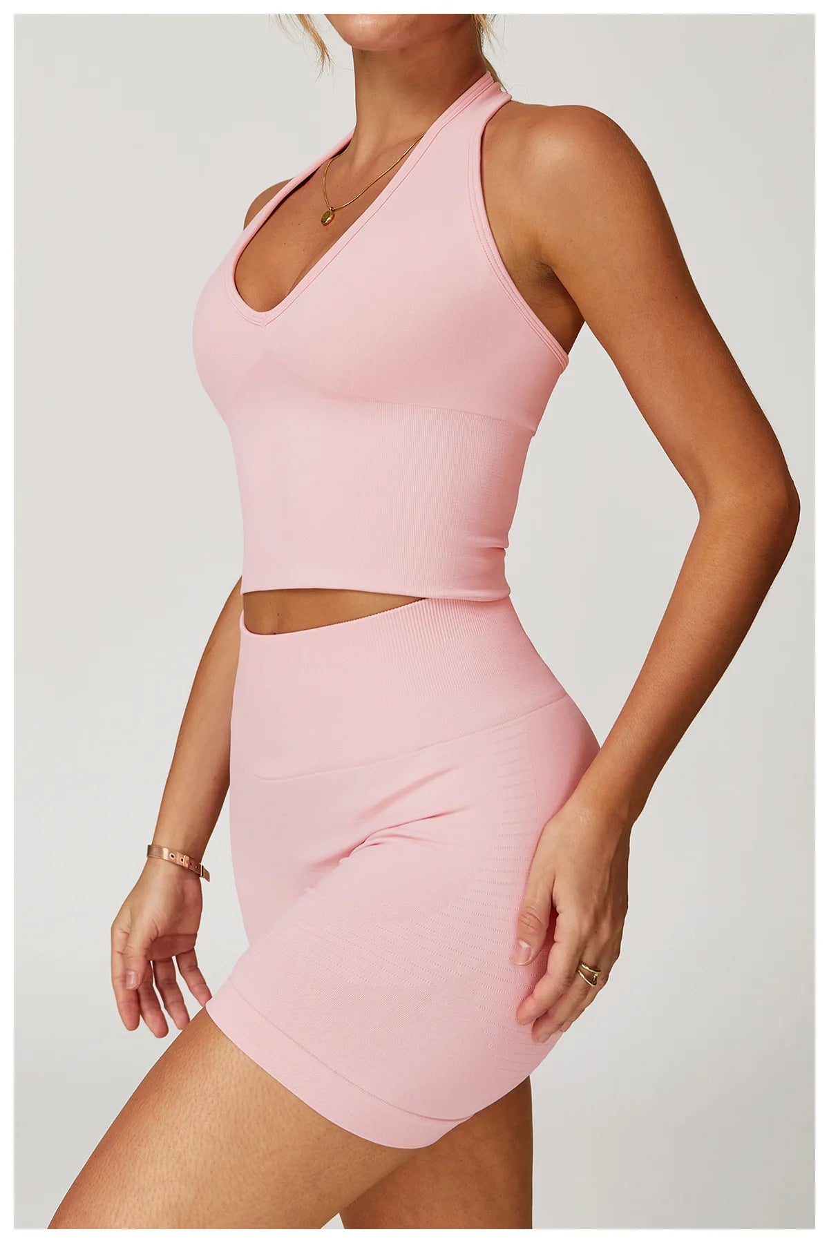 No. 4 Sports Bra, Plunge V Neckline, Halter Top, Full Coverage, Butter, Smoothing