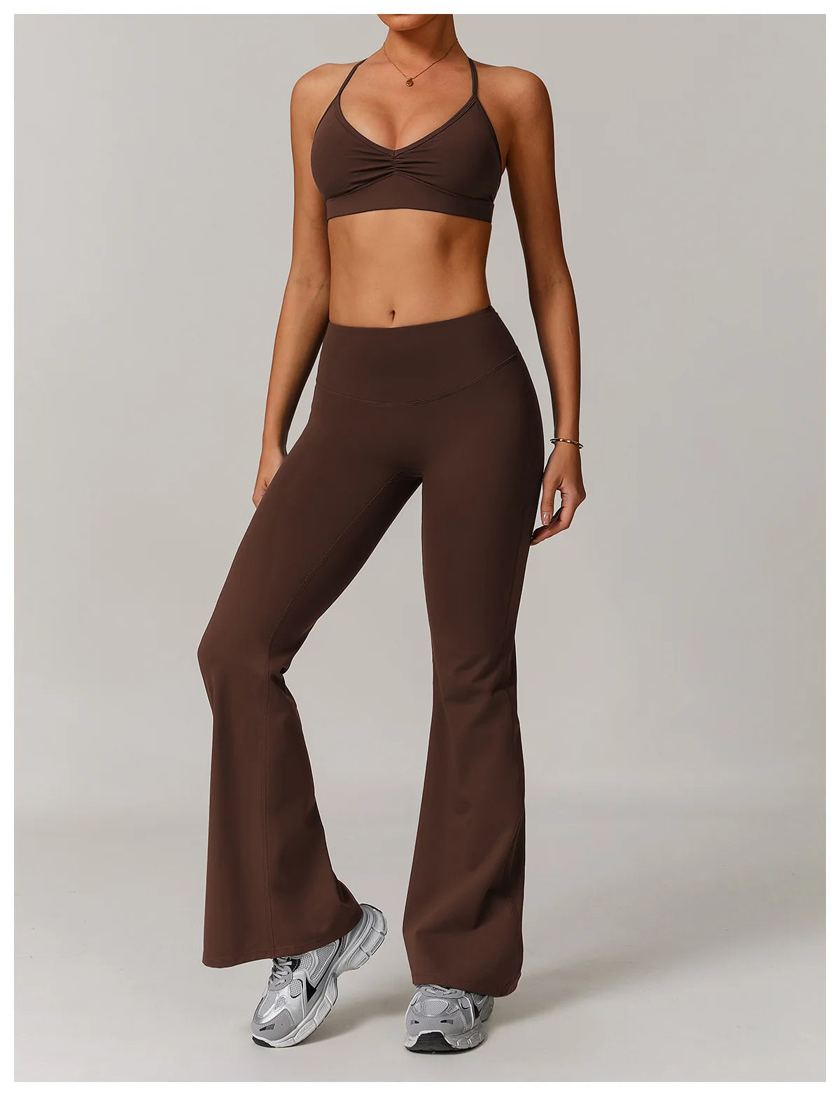 No. 2 Sports Bra, Plunging Neckline, Ruching Detailing, Halter Top, Open Back Design