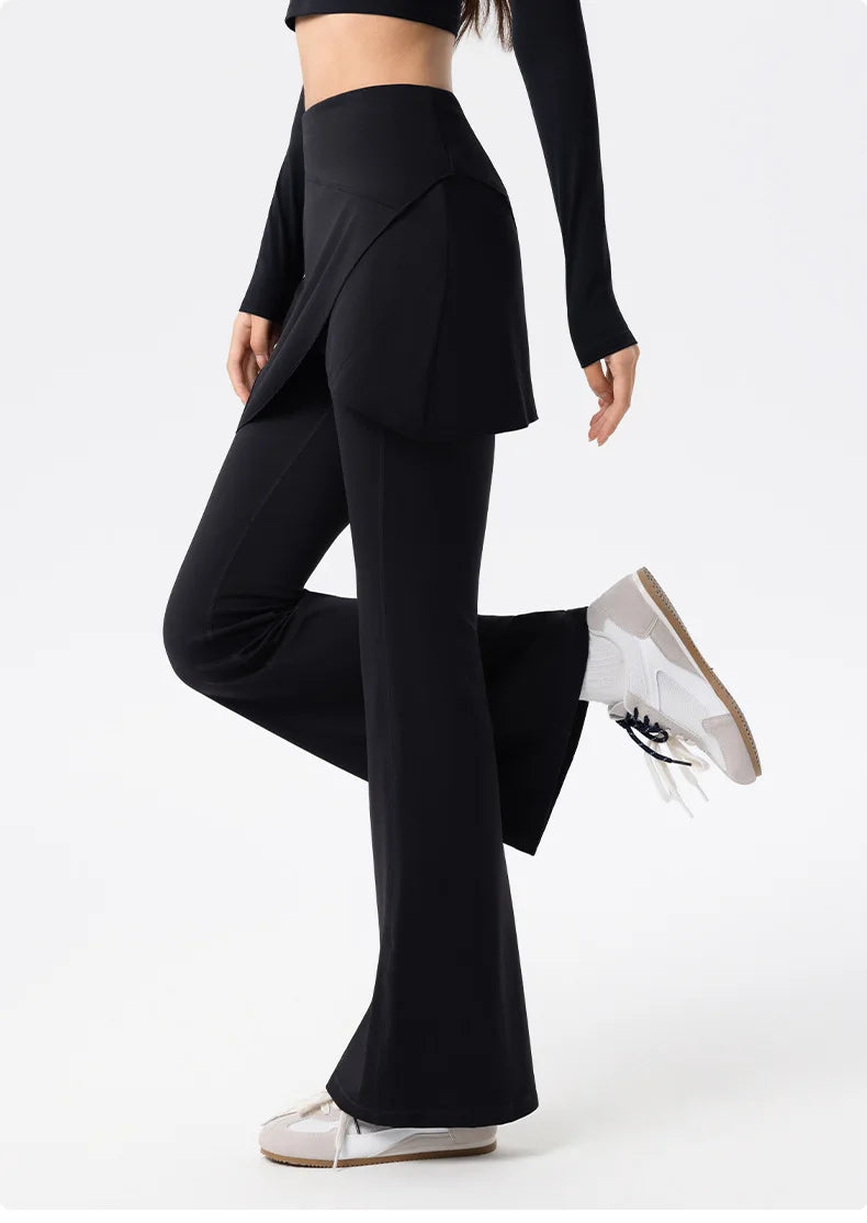 No. 8 Legging, 1 PC, Faux Wrap Skirt With Flare Legging, High-Waist, Dry Fit, Non-Restrictive, Casual