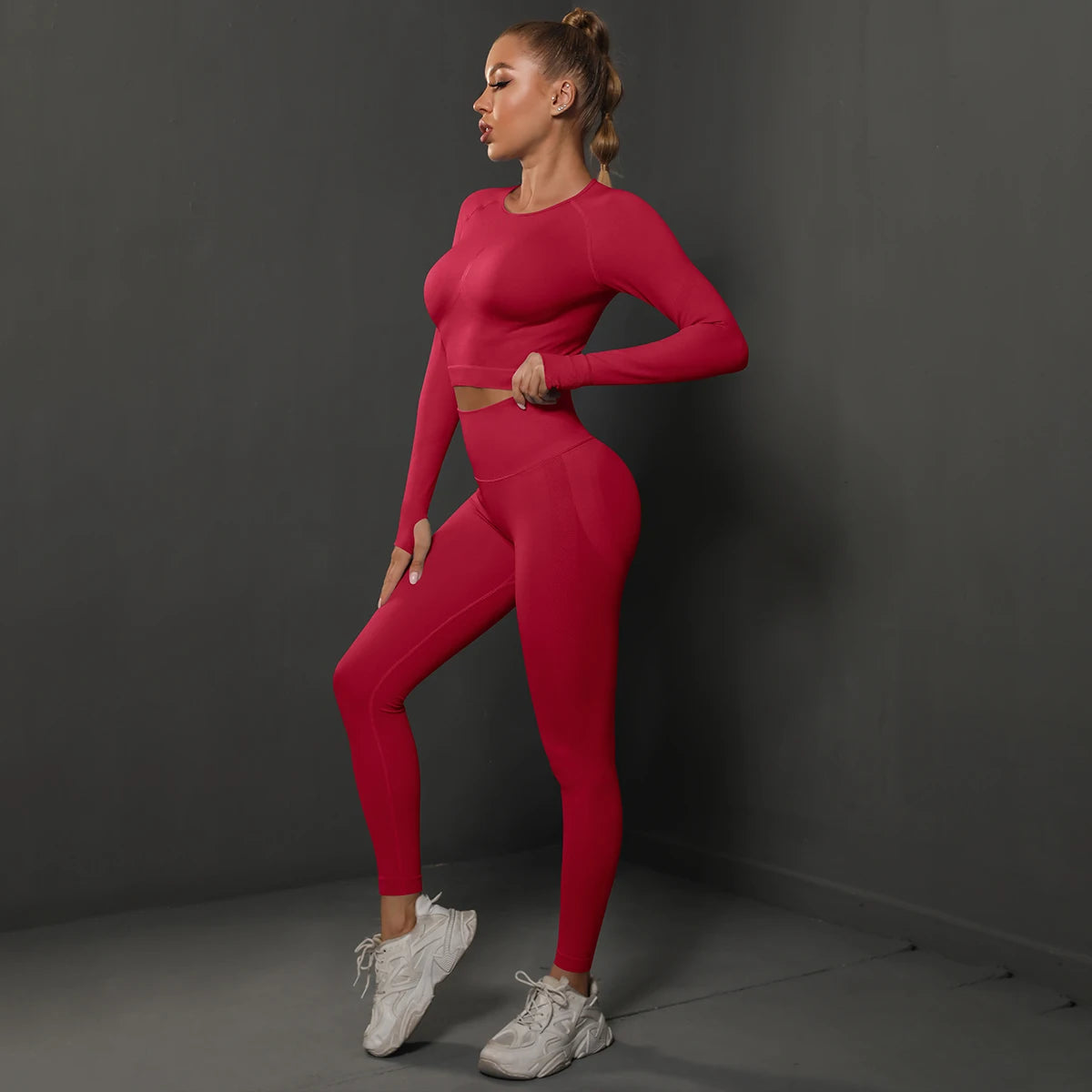 No. 4 Matching Set, Long Sleeve, Compressive, Cropped Training Shirt With Lifting Legging