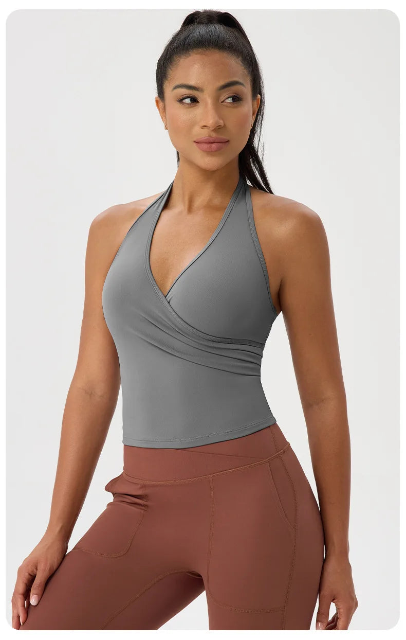 No. 5 Tank Top, Halter Cut,  V Neck, Front Wrap, Waist Length