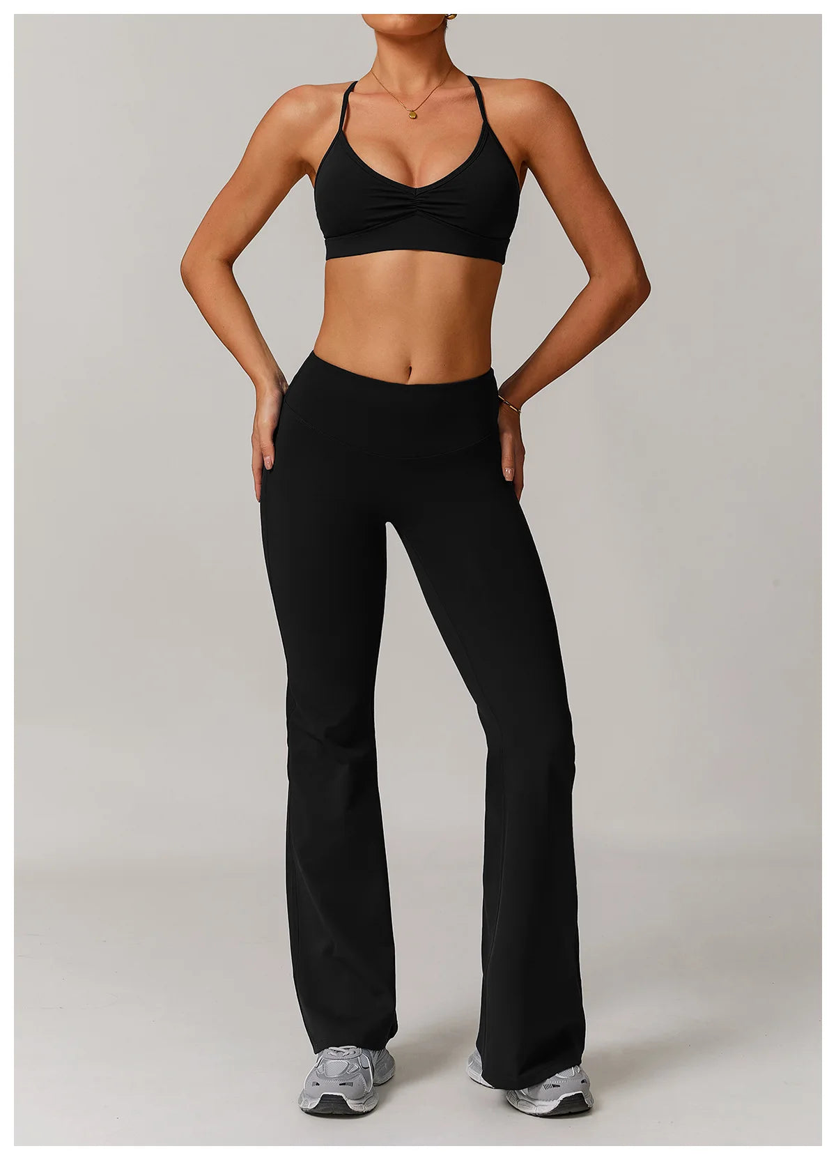 No. 2 Sports Bra, Plunging Neckline, Ruching Detailing, Halter Top, Open Back Design