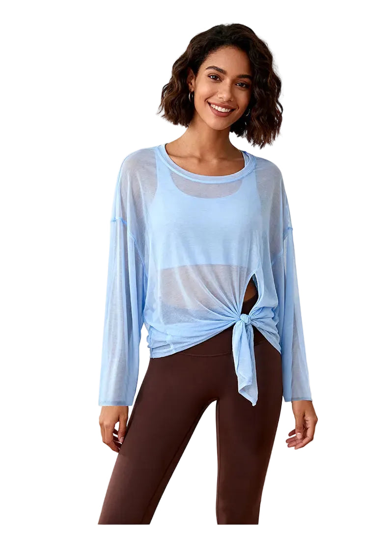 No. 8 Loungewear Top, Intentionally Semi Sheer, Oversized, Long Sleeve, Convertible Tie Hem
