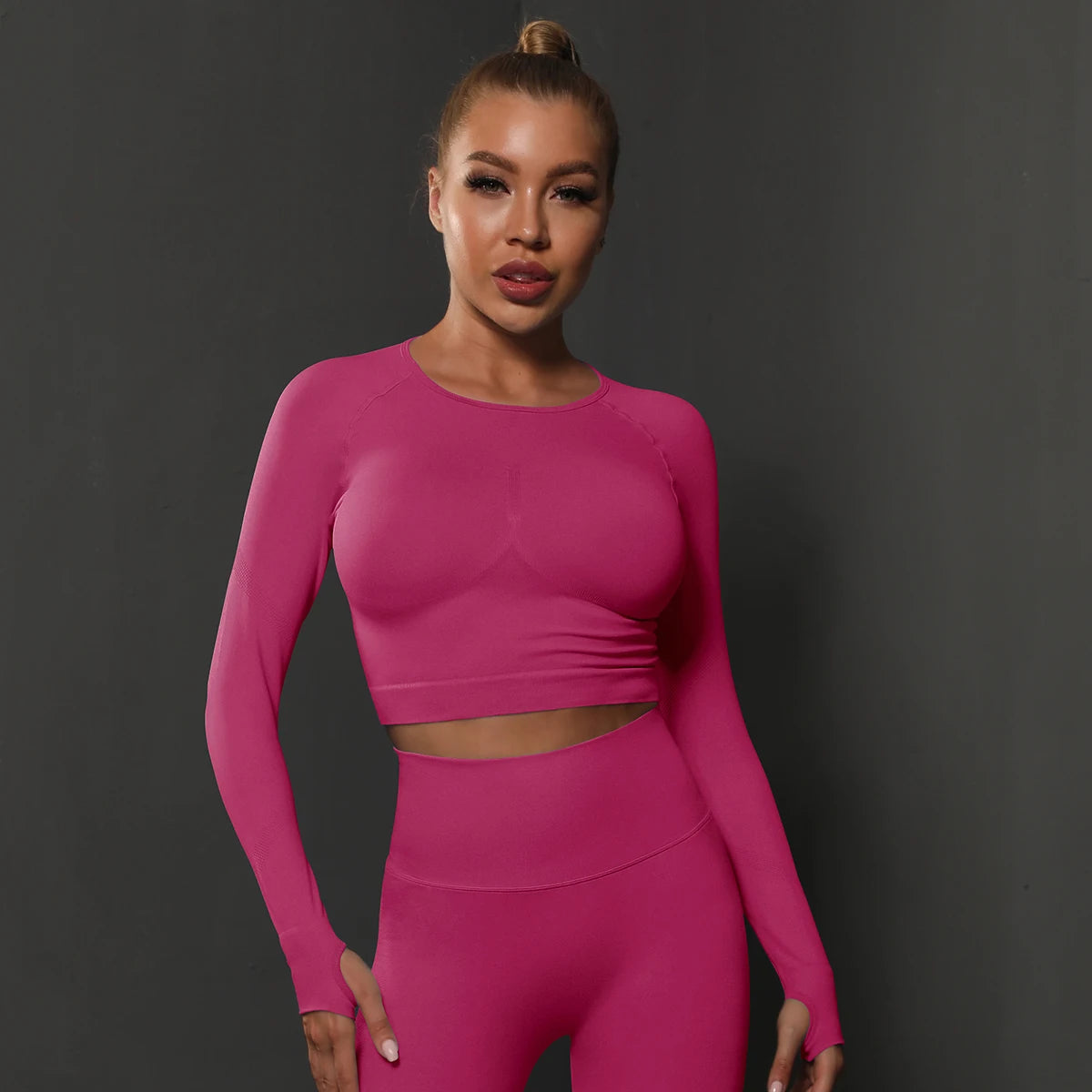 No. 4 Matching Set, Long Sleeve, Compressive, Cropped Training Shirt With Lifting Legging