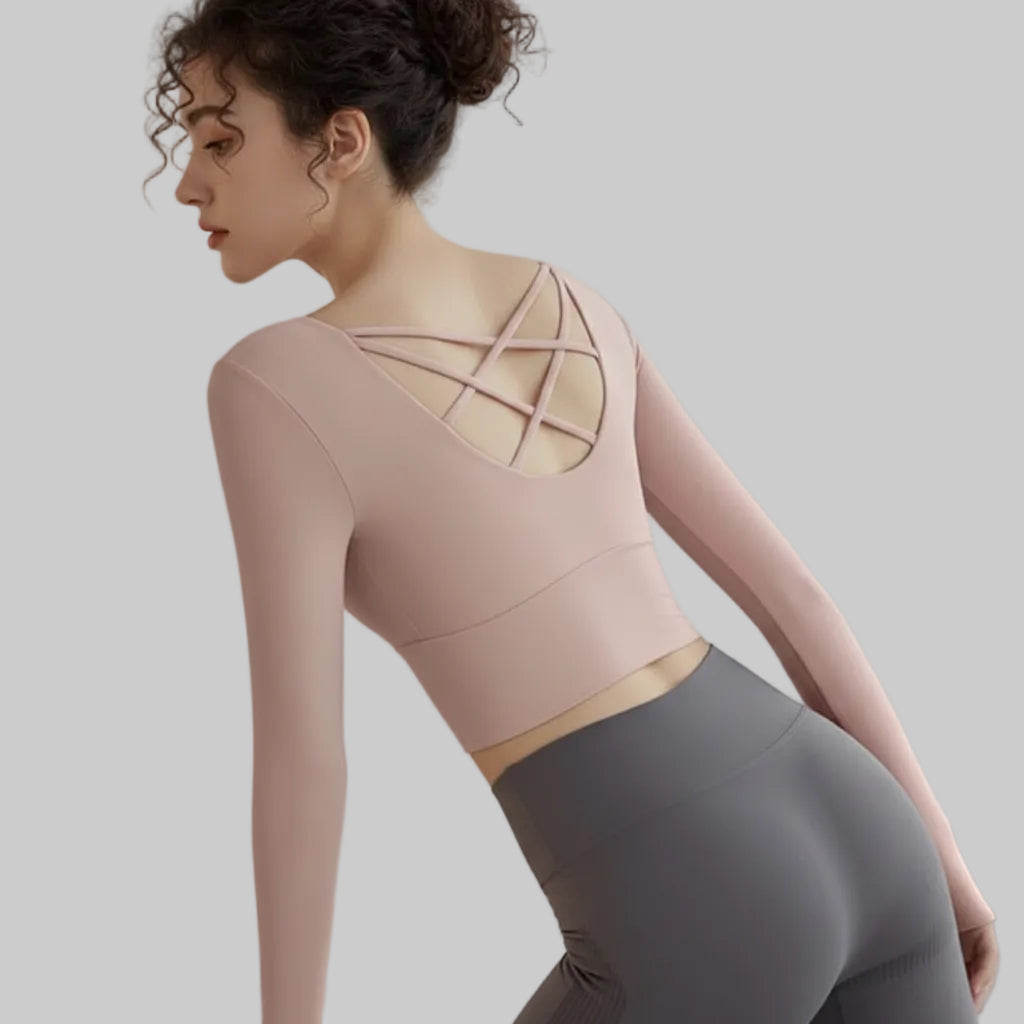 No. 8 Long Sleeve Shirt, Ballet, Criss Cross Back, Built in Padding, Sits High on Waist