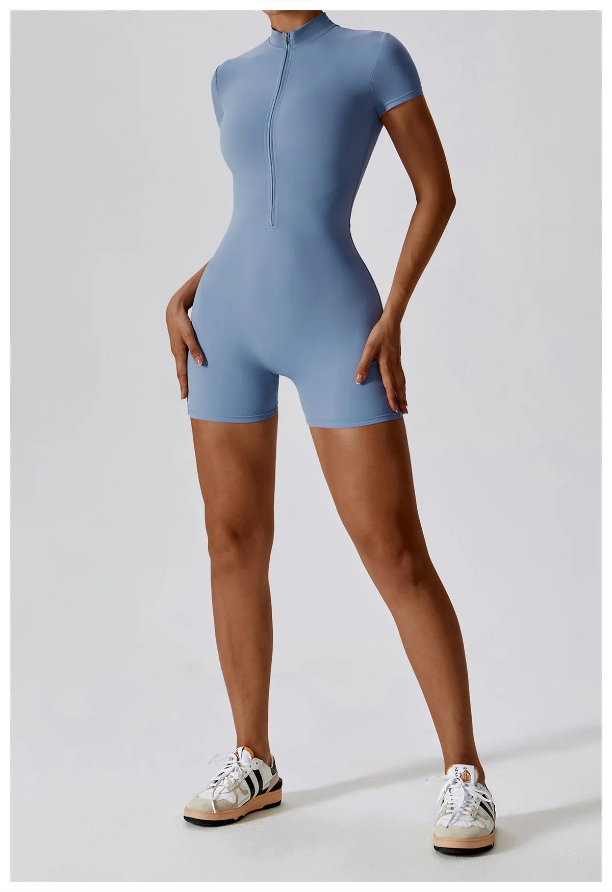 No. 1 BodySuit, Shorts, Short Sleeve, Half Zipper, Seamless, Smoothing, Dry Fit