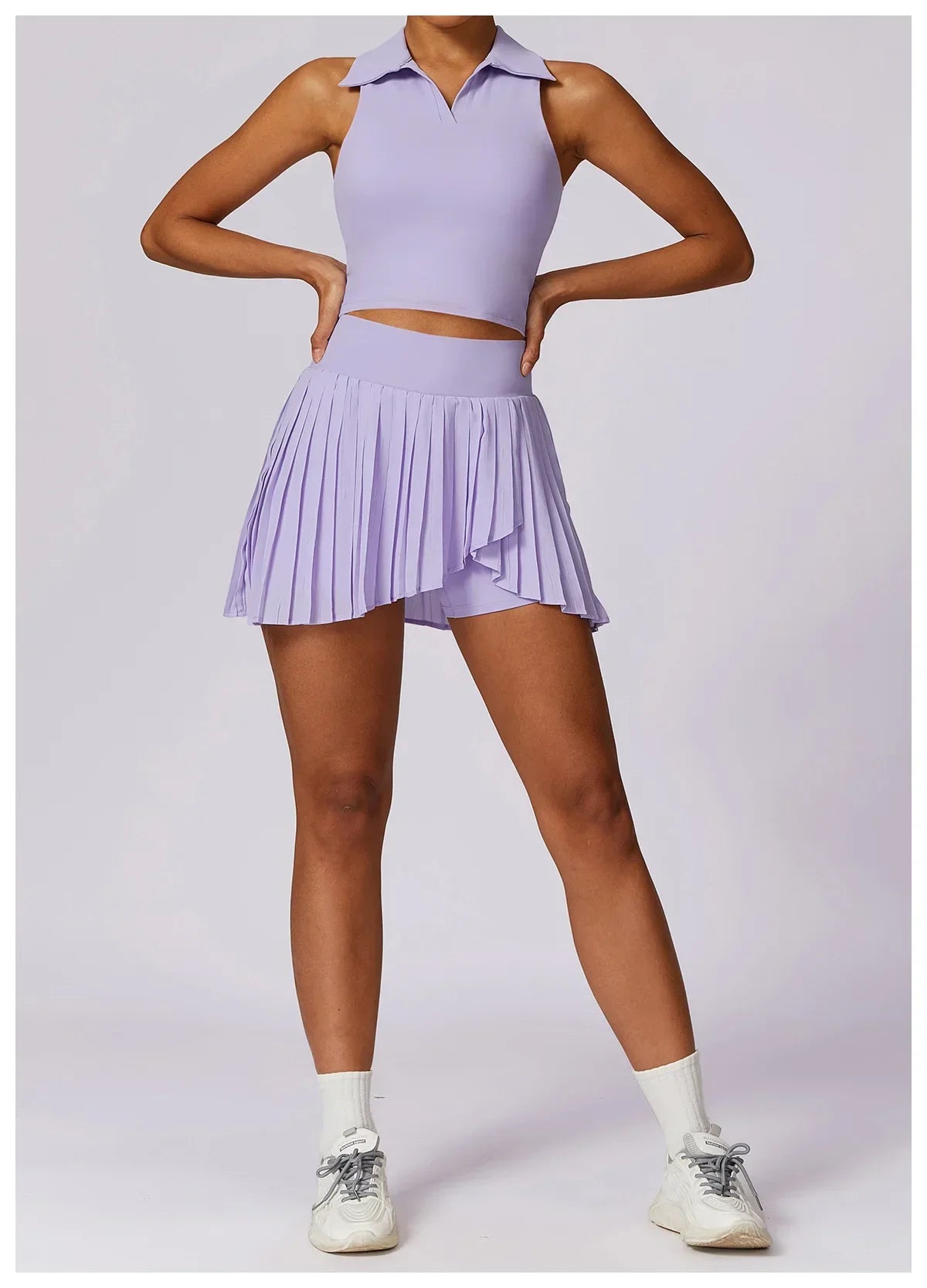 No. 7 Matching Set, Tennis Pleated Skirt With Under Shorts And Pocket, Sleeveless Collar Shirt