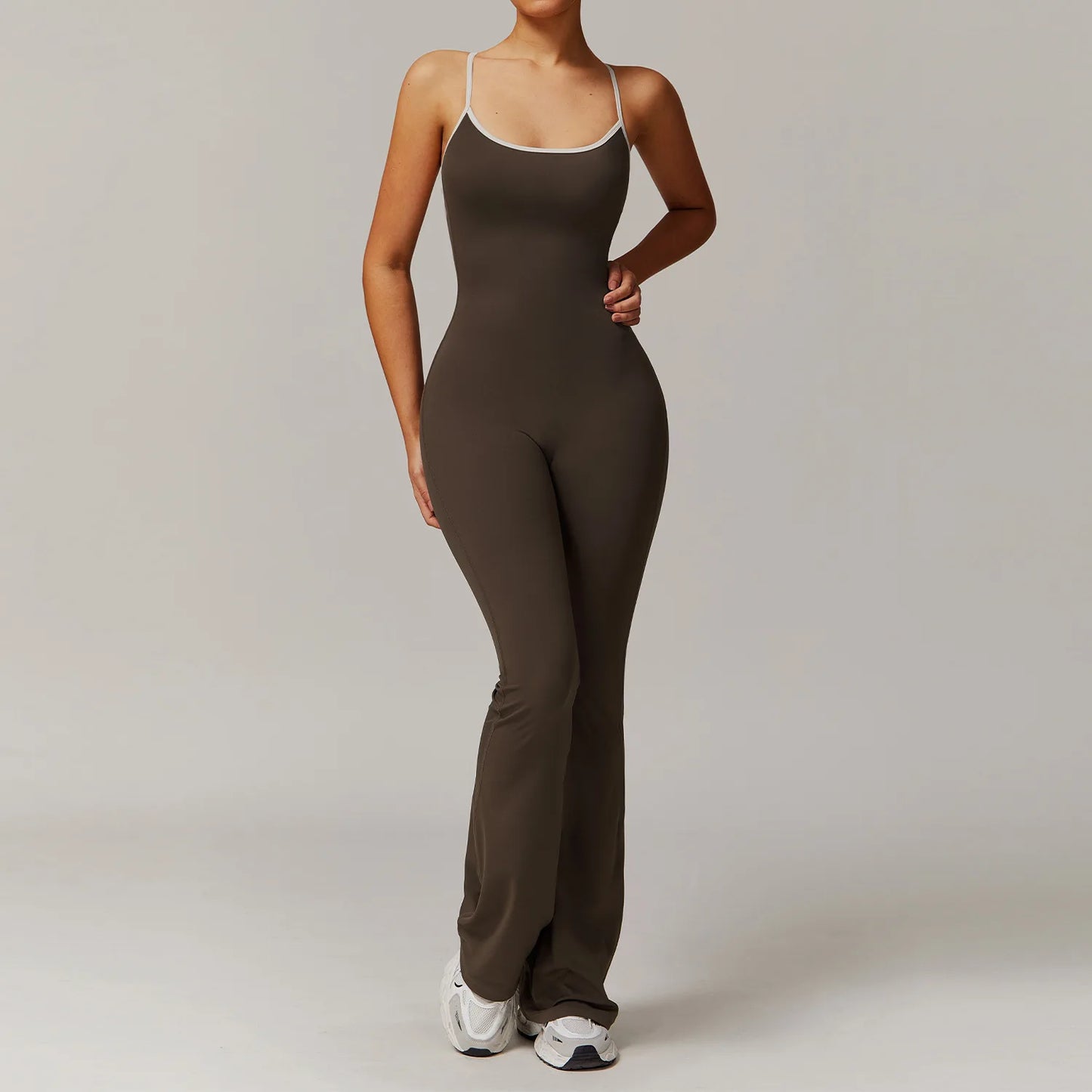 No. 5 Bodysuit, V-Back With Cross Back Straps, Flare Pant, Spaghetti Strap, Scoop Neck