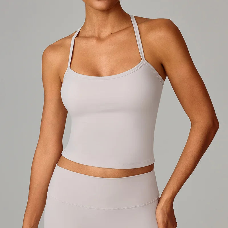 No. 7 Tank Top, Halter Cut, Thin Strap Racerback, Butter Feel, Seamless, Waist Length