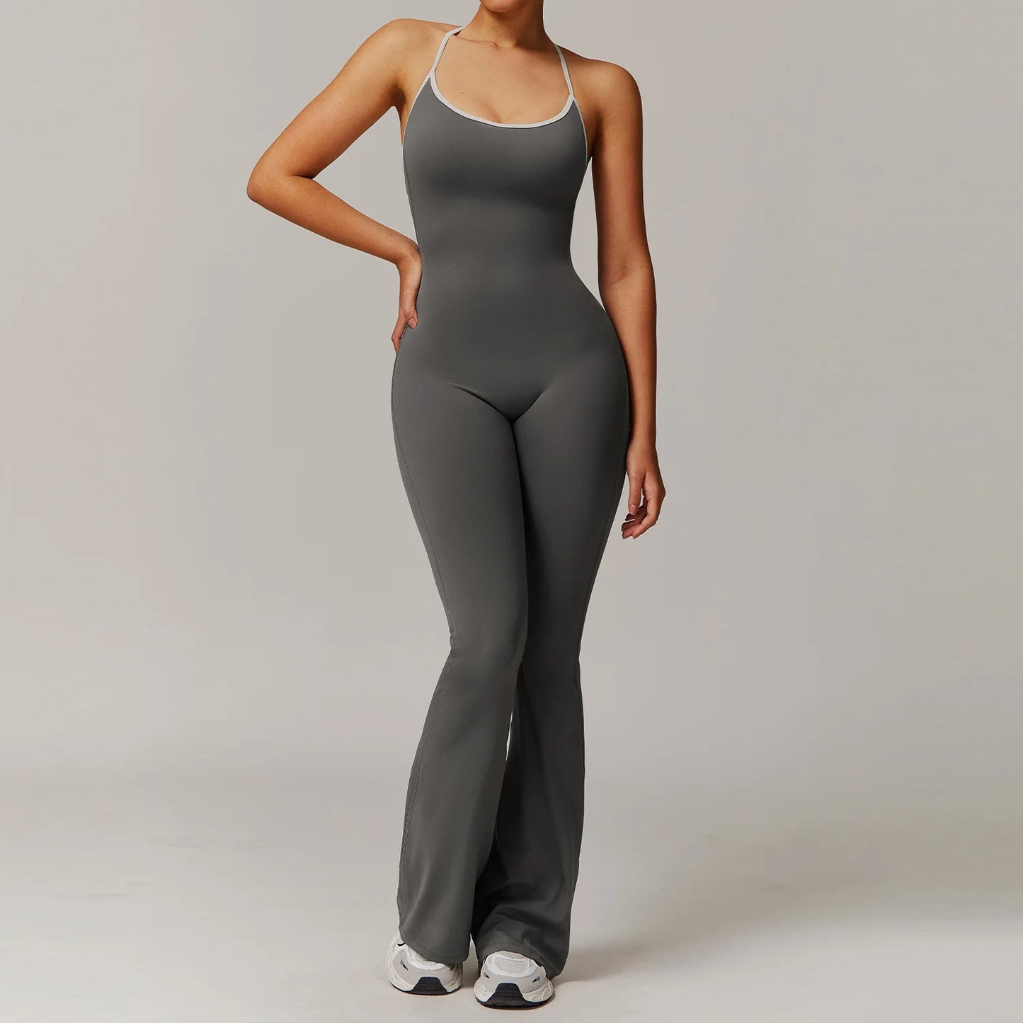 No. 5 Bodysuit, V-Back With Cross Back Straps, Flare Pant, Spaghetti Strap, Scoop Neck