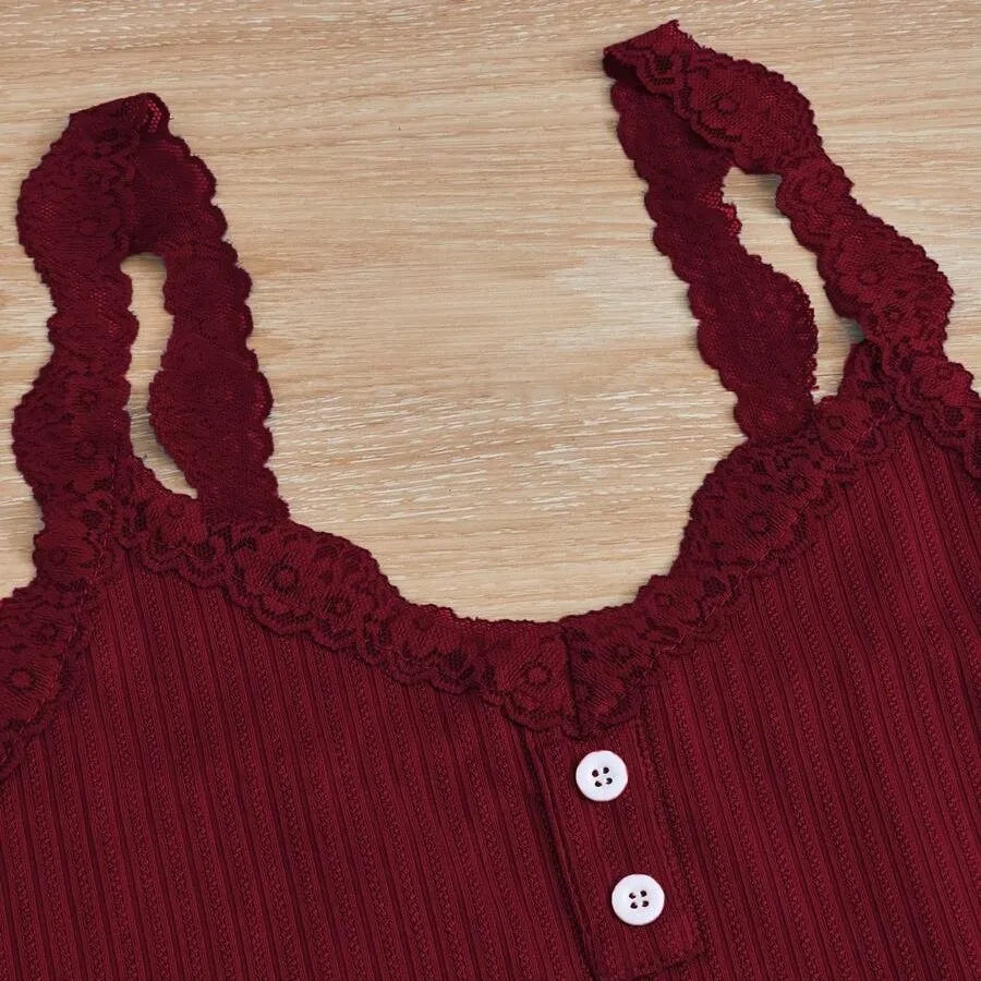 No. 5 Sleepwear Set, 3PC, Scalloped Neckline Tank Top, Ribbed Matching Shorty Short, Matching Scallop Hem Pant, Soft Essential
