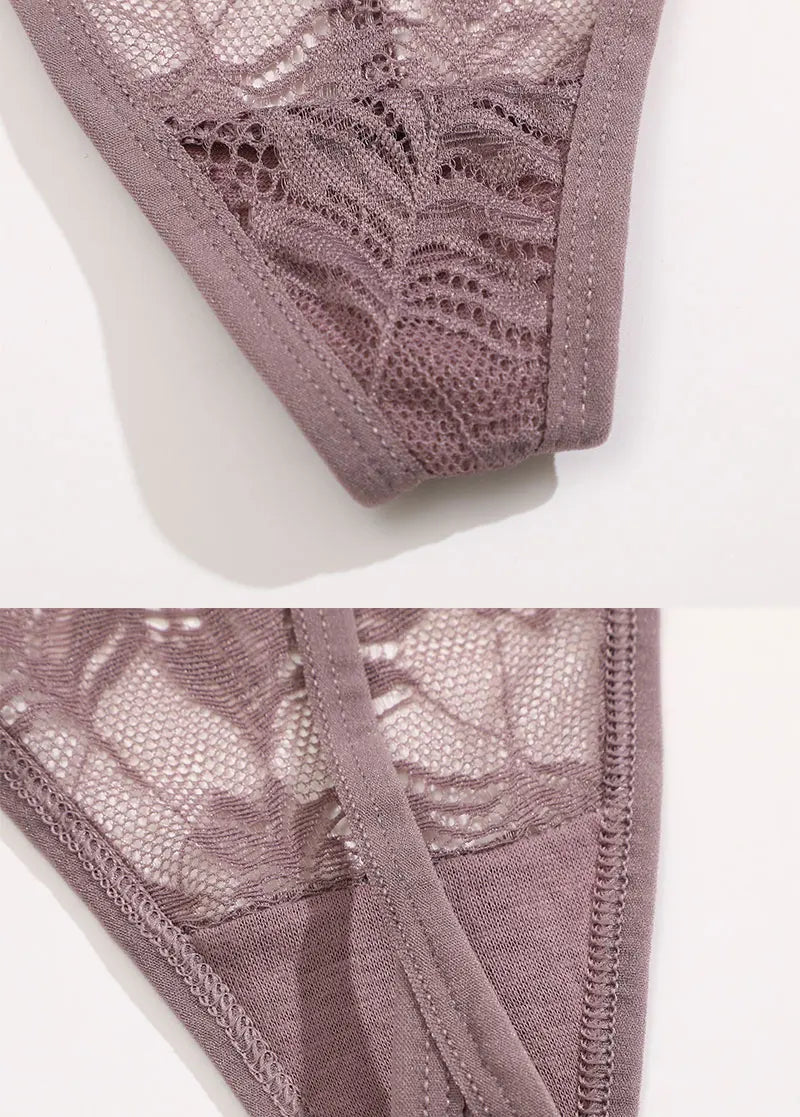 No. 4 Lingerie Panty, 6 PC Thong Set, Low Rise, Bikini Cut, Lace Front, G-String