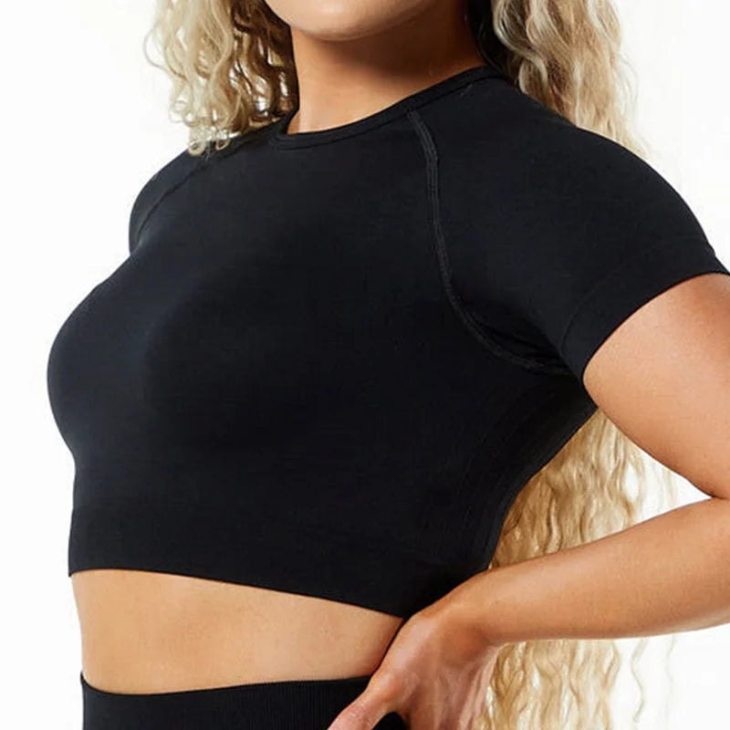 No. 5 Short Sleeve Shirt, Cropped Length, Supportive Waist Band, Cross Training, Compressive