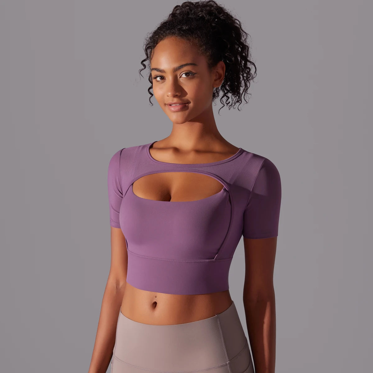 No. 6 Short Sleeve Shirt, 1PC, Peekaboo Neckline, Mesh Back and Chest Detail, Cropped Length
