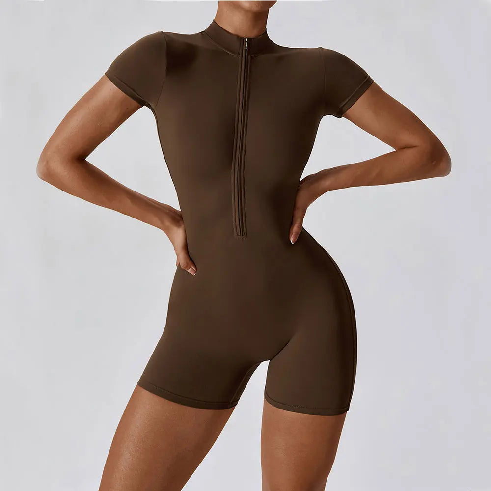 No. 1 BodySuit, Shorts, Short Sleeve, Half Zipper, Seamless, Smoothing, Dry Fit