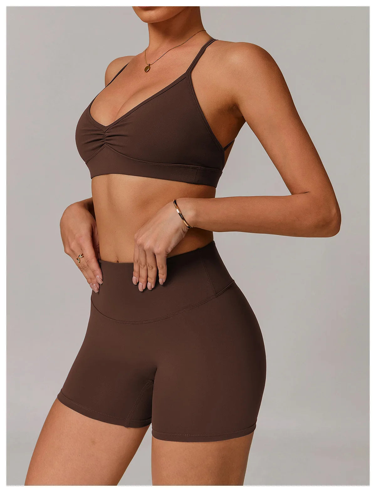 No. 2 Sports Bra, Plunging Neckline, Ruching Detailing, Halter Top, Open Back Design