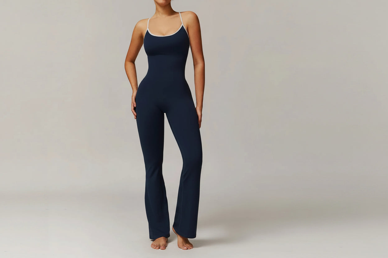 No. 5 Bodysuit, V-Back With Cross Back Straps, Flare Pant, Spaghetti Strap, Scoop Neck