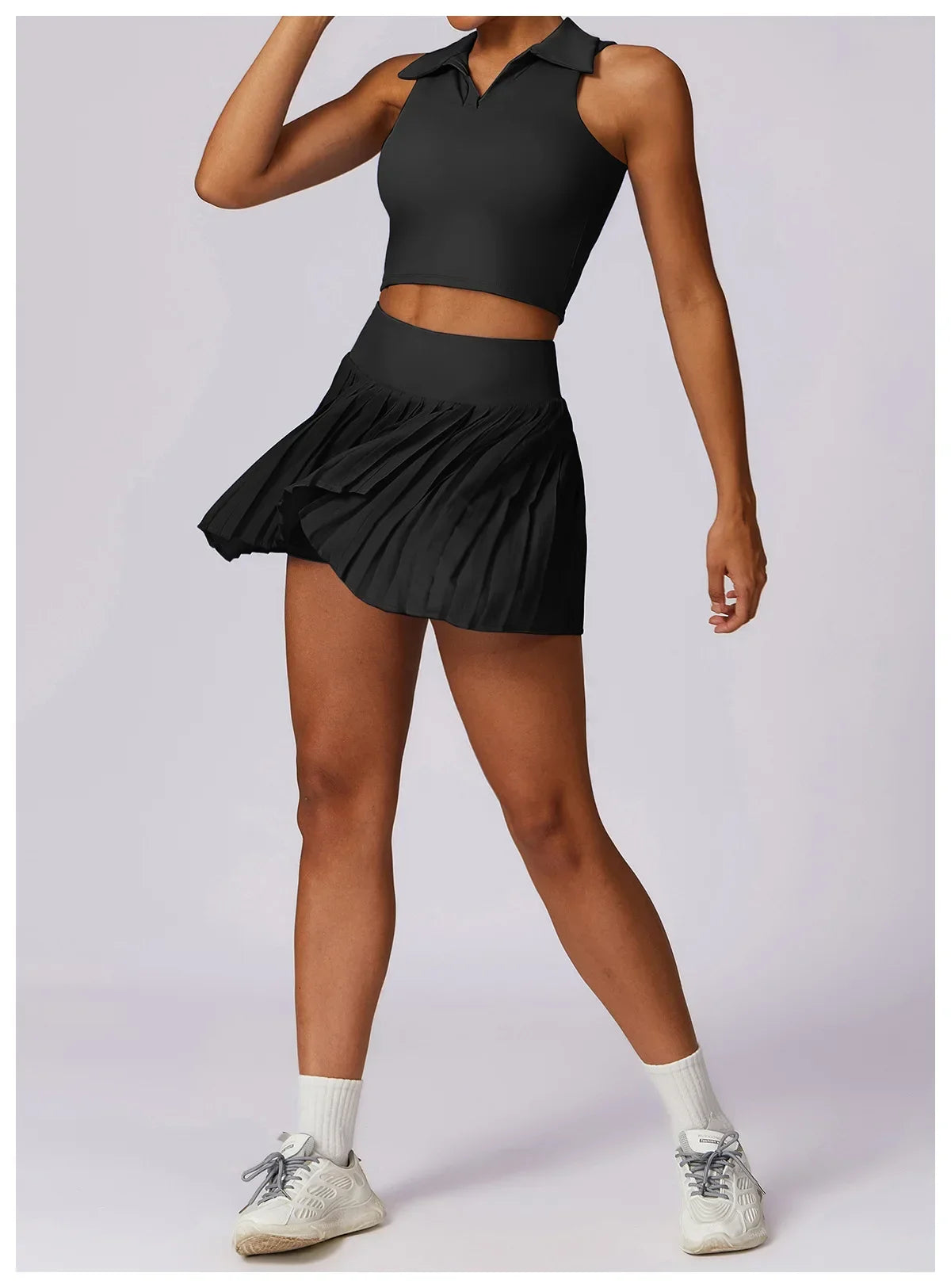 No. 7 Matching Set, Tennis Pleated Skirt With Under Shorts And Pocket, Sleeveless Collar Shirt