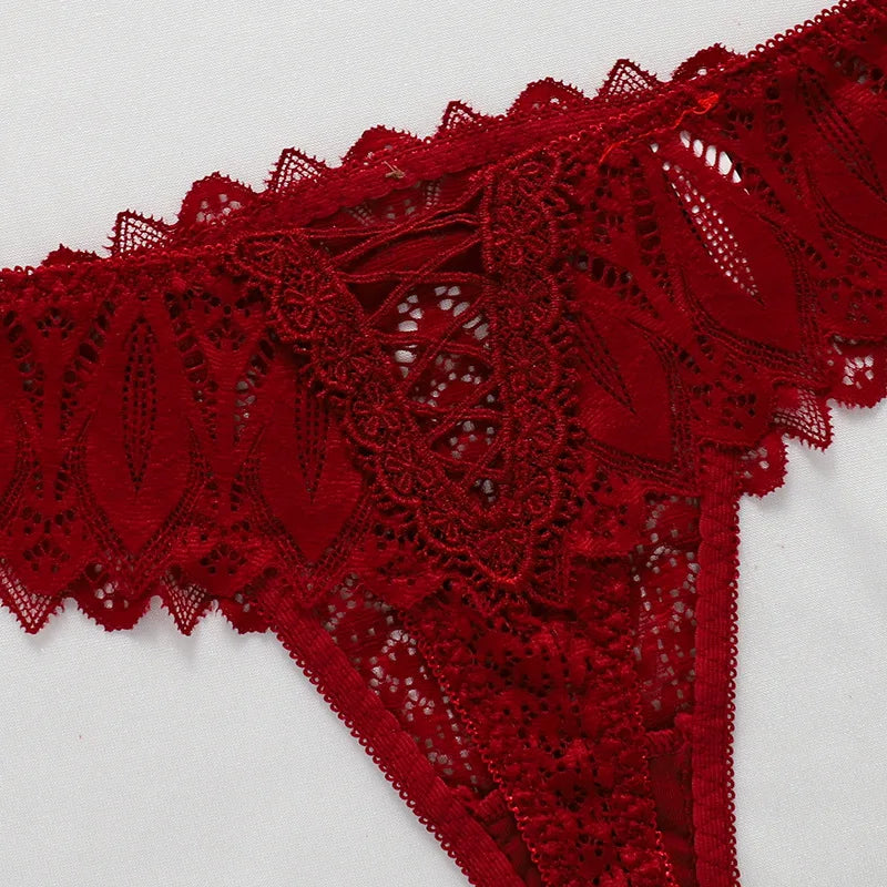 No. 3 Lingerie Panty, Low Rise, Lace Thong, Corset Details In Back With Solid Lace Front