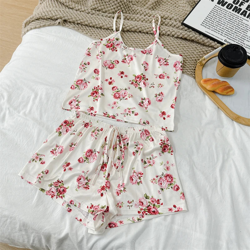 No. 3 Sleepwear Set, 2PC, Coquette Summer Print Sets, 4 Way Stretch Tank Top, Matching Short
