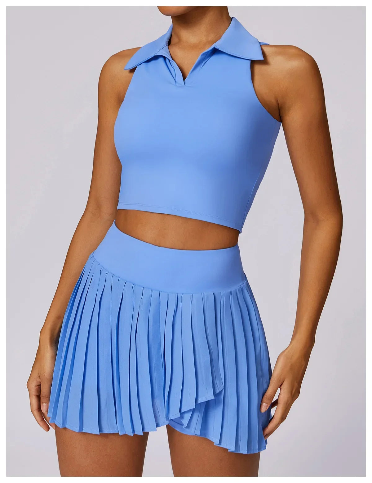 No. 7 Matching Set, Tennis Pleated Skirt With Under Shorts And Pocket, Sleeveless Collar Shirt
