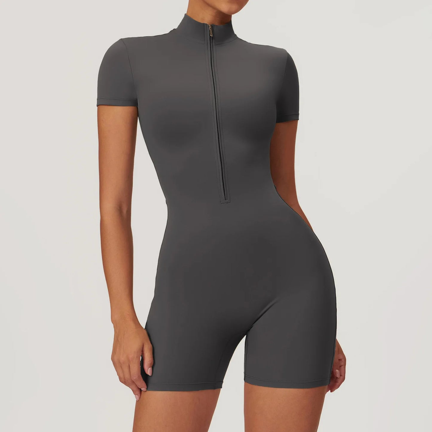 No. 1 BodySuit, Shorts, Short Sleeve, Half Zipper, Seamless, Smoothing, Dry Fit
