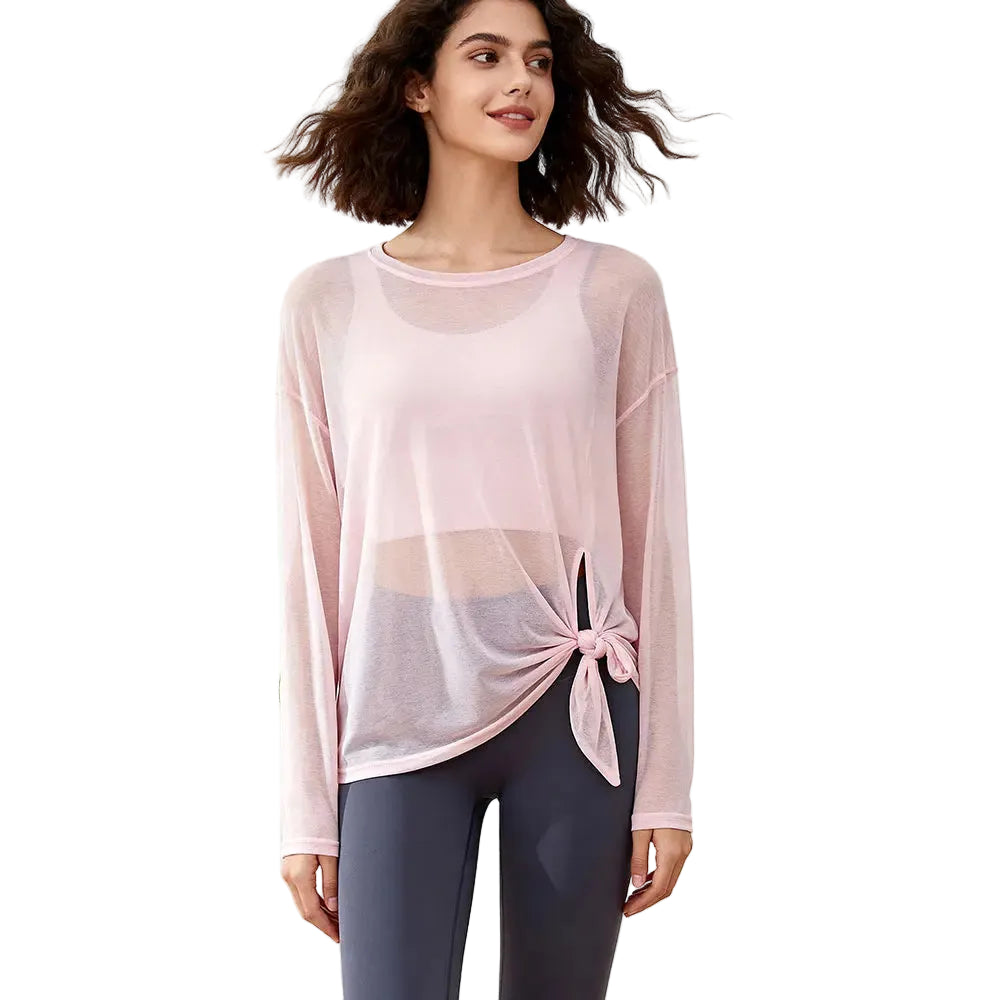 No. 8 Loungewear Top, Intentionally Semi Sheer, Oversized, Long Sleeve, Convertible Tie Hem