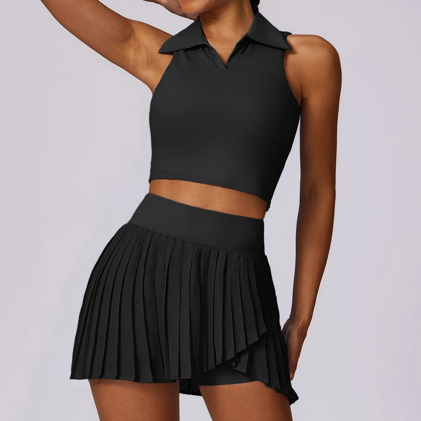 No. 7 Matching Set, Tennis Pleated Skirt With Under Shorts And Pocket, Sleeveless Collar Shirt