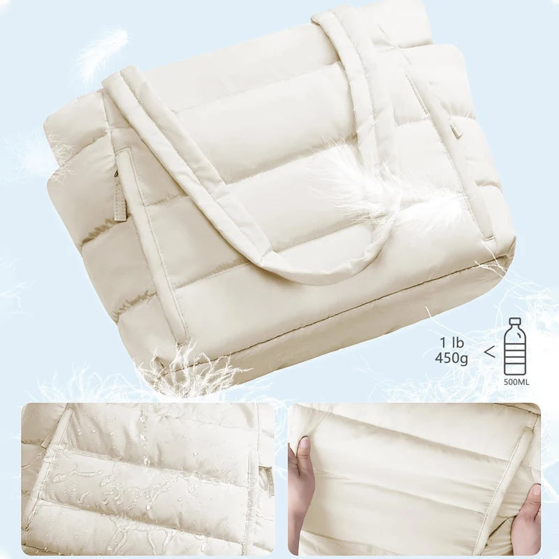 No. 4 Tote, Cloud Carry Quilted Tote, Soft Puffer-Style, Luggage Sleeve, Matching Pouch Included