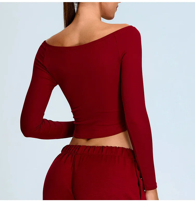 No. 2 Long Sleeve Shirt, Bare Shoulder, Boat Neckline, 4 Way Stretch, Soft Essential