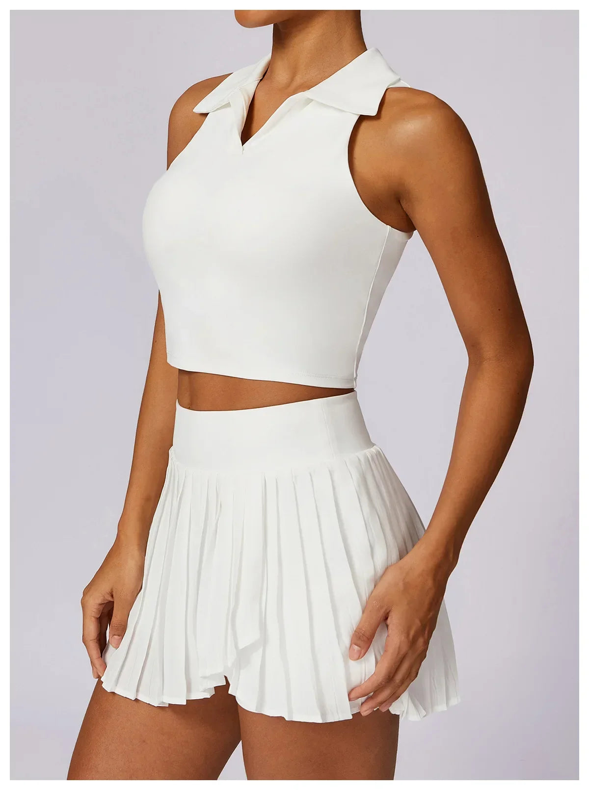 No. 7 Matching Set, Tennis Pleated Skirt With Under Shorts And Pocket, Sleeveless Collar Shirt