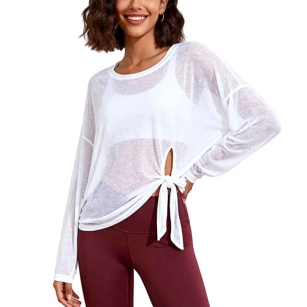 No. 8 Loungewear Top, Intentionally Semi Sheer, Oversized, Long Sleeve, Convertible Tie Hem