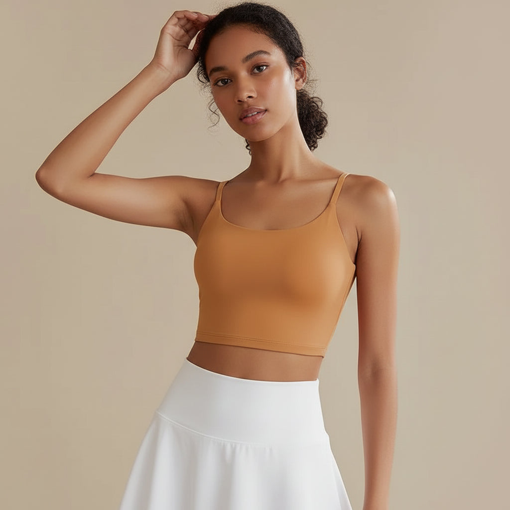 No. 7 Sports Bra, Scoop Back, Cropped Tank, Built in Pads, Buttery, Smoothing Fit