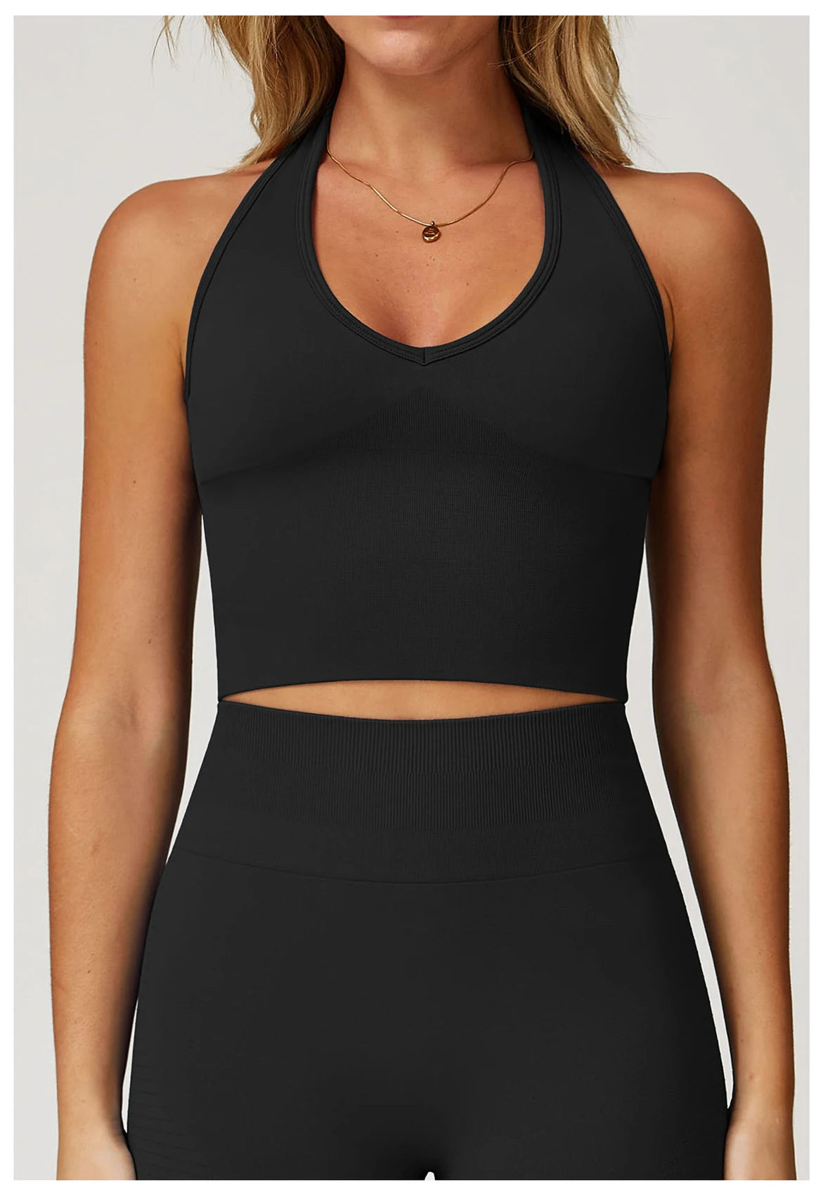 No. 4 Sports Bra, Plunge V Neckline, Halter Top, Full Coverage, Butter, Smoothing