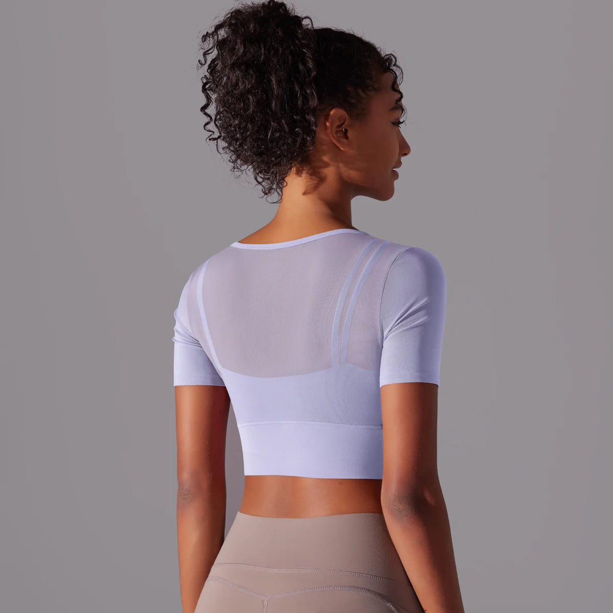 No. 6 Short Sleeve Shirt, 1PC, Peekaboo Neckline, Mesh Back and Chest Detail, Cropped Length