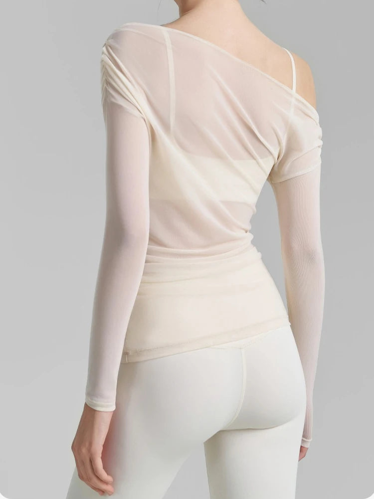 No. 3 Loungewear Top, Asymmetrical, Off the Shoulder, Intentionally Sheer