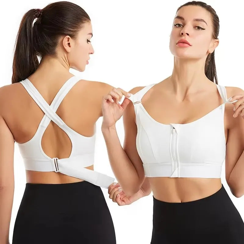 No. 8 Sports Bra, Front Zipper, Shockproof, Adjustable, High Impact Strap, Extended Sizes Available