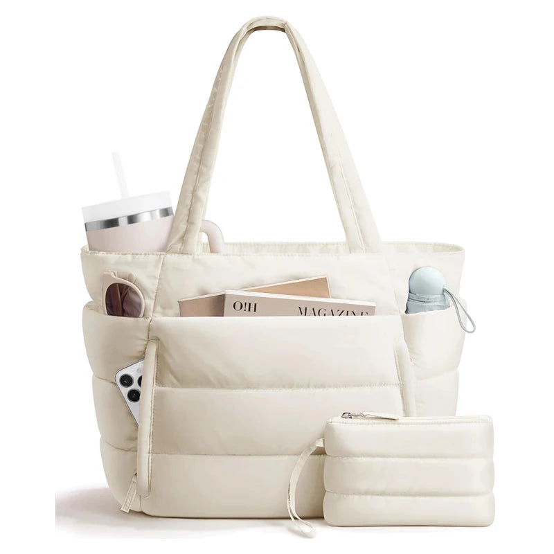 No. 4 Tote, Cloud Carry Quilted Tote, Soft Puffer-Style, Luggage Sleeve, Matching Pouch Included