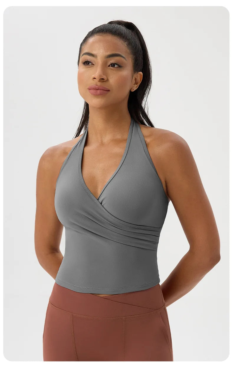 No. 5 Tank Top, Halter Cut,  V Neck, Front Wrap, Waist Length