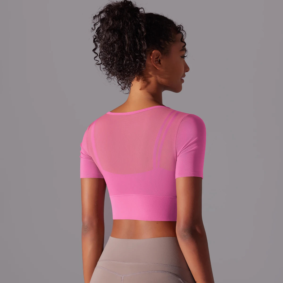 No. 6 Short Sleeve Shirt, 1PC, Peekaboo Neckline, Mesh Back and Chest Detail, Cropped Length