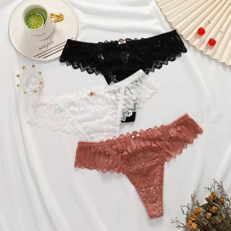 No. 3 Lingerie Panty, Low Rise, Lace Thong, Corset Details In Back With Solid Lace Front