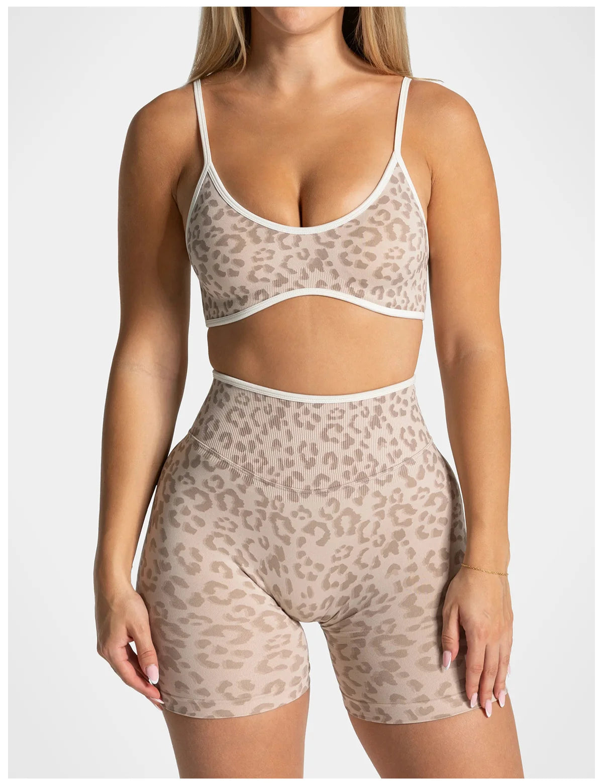 No. 1 Matching Set, Desert Leopard Performance 2 PC Set Scoop Neck Bralette, Premium Micro Ribbed, Seamless Legging