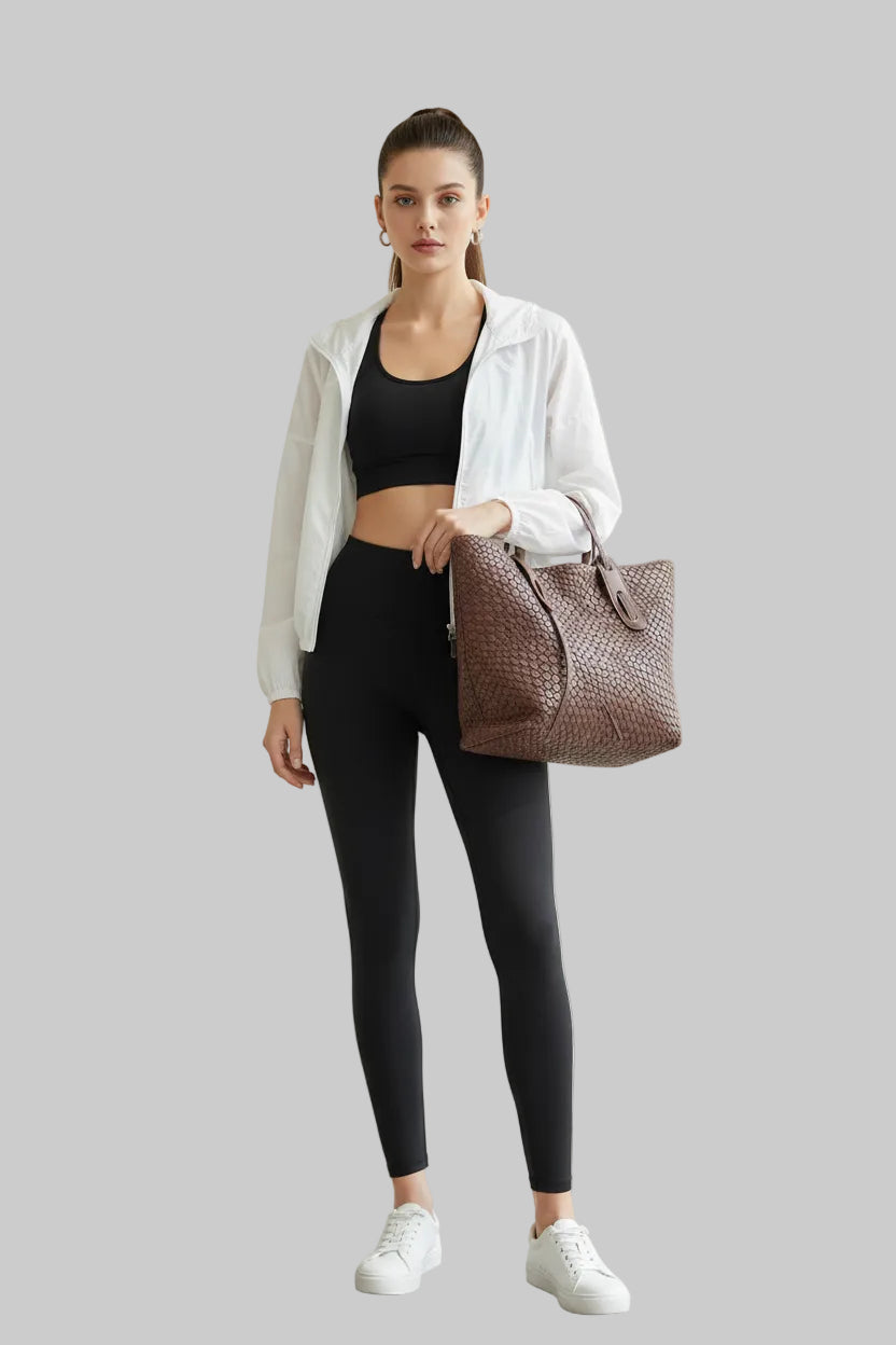 No. 5 Tote, Knitted Tote Bag, Woven, Slouchy, Oversized, Faux Leather,