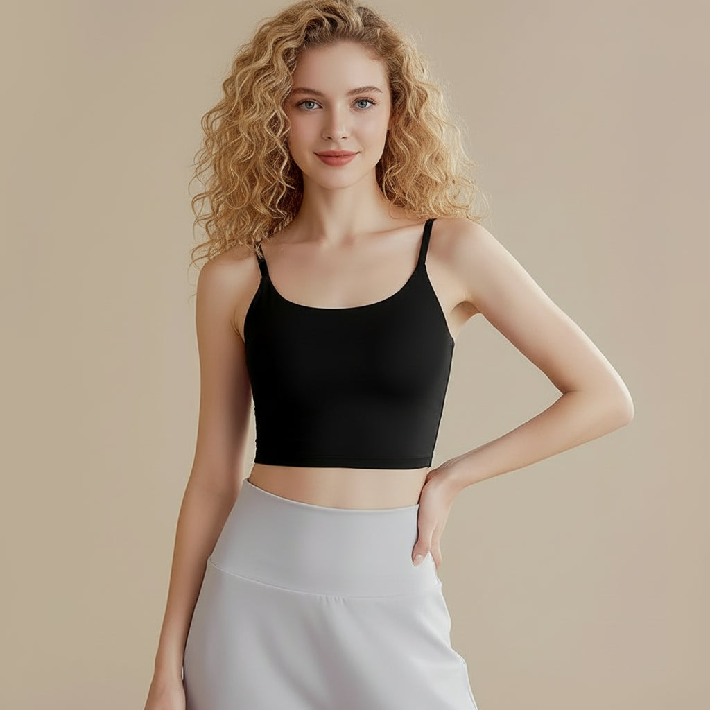 No. 7 Sports Bra, Scoop Back, Cropped Tank, Built in Pads, Buttery, Smoothing Fit